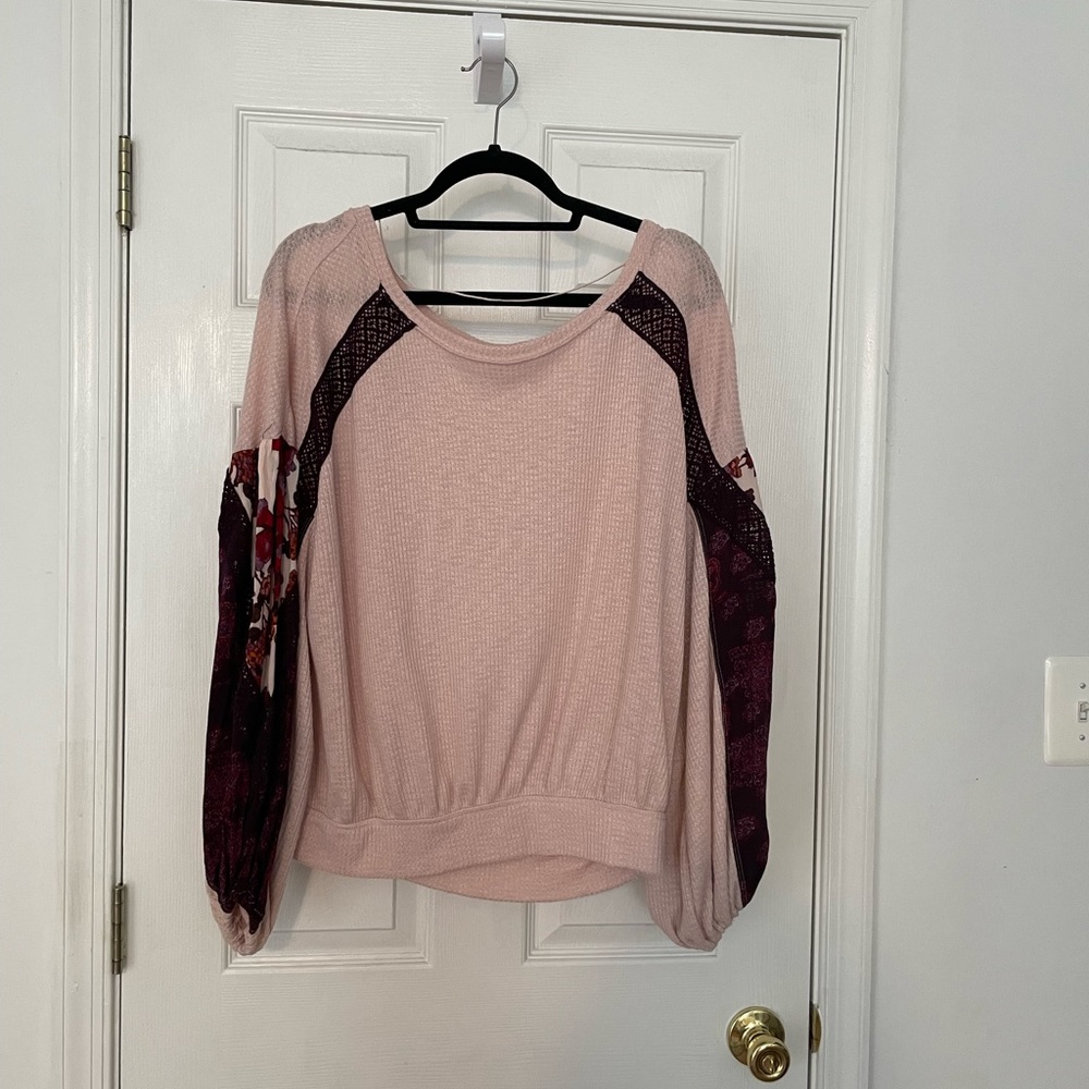 Free People lace floral print sleeve sweater